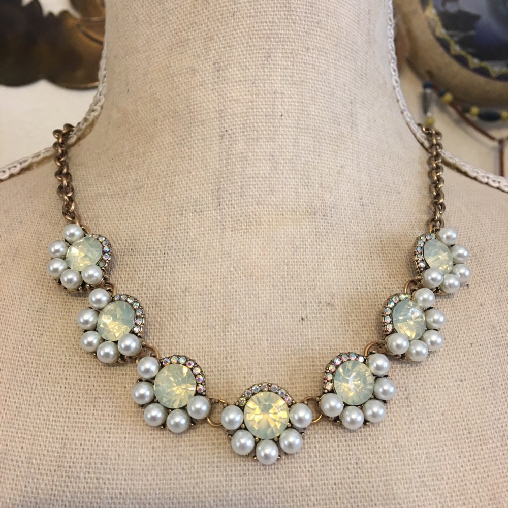 Antique style faux opal AB pearl necklace